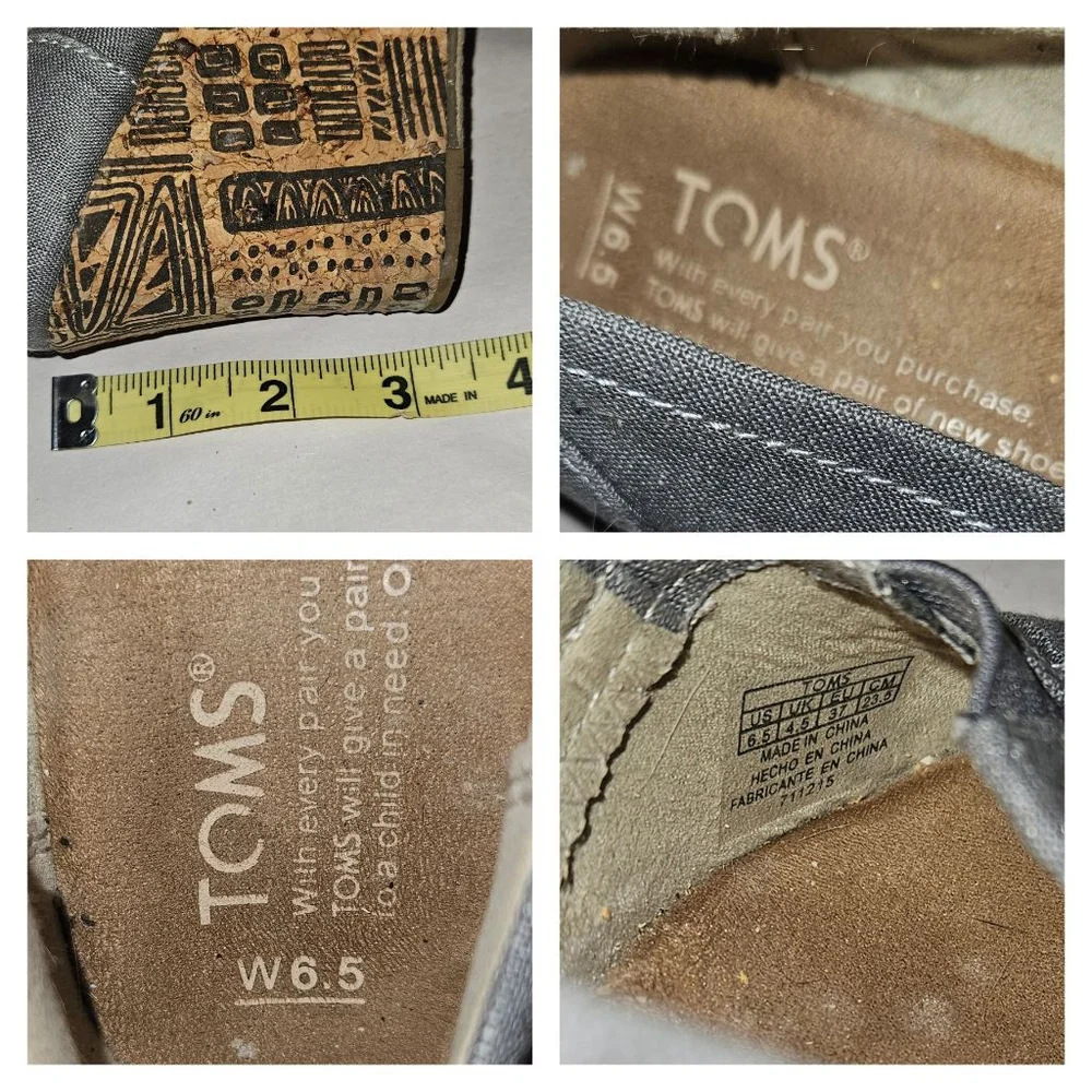 TOMS Classic Peeptoe Wedge Dark Grey Shoes Geomtric Pattern Women’s size 6.5
